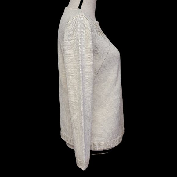 Snowflake Sweater Womens Sz L Petite Cream Gold Beaded Wool Pullover Christmas - Picture 5 of 7